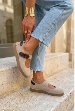 Beżowe zamszowe baleriny barefoot Nayla