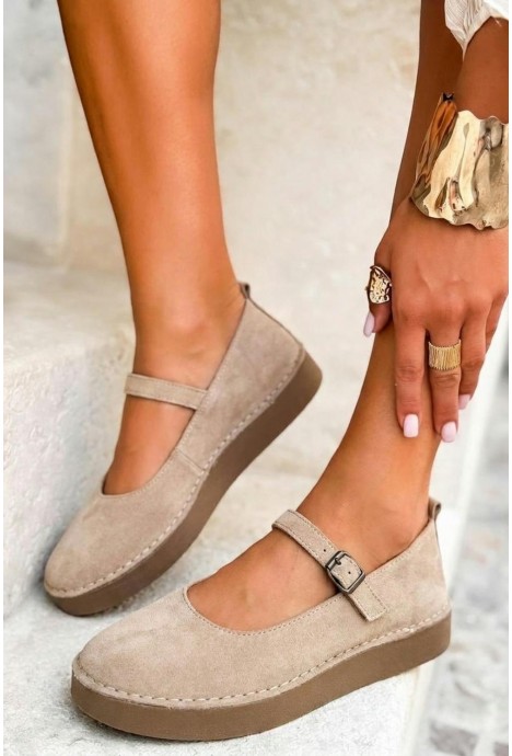 Beżowe zamszowe baleriny barefoot Orlinda