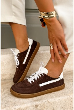 Brązowo-białe zamszowe trampki barefoot Anastazja