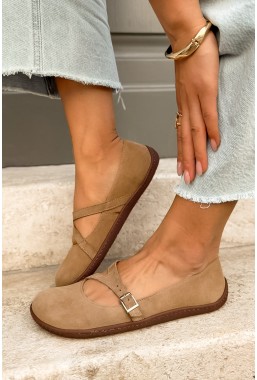 Jasnobrązowe zamszowe baleriny barefoot Adela