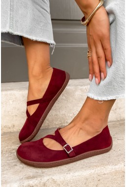 Bordowe zamszowe baleriny barefoot Adela