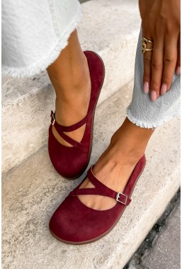 Bordowe zamszowe baleriny barefoot Adela