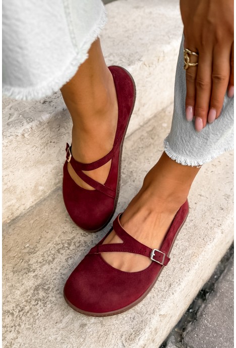 Bordowe zamszowe baleriny barefoot Adela