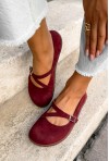 Bordowe zamszowe baleriny barefoot Adela