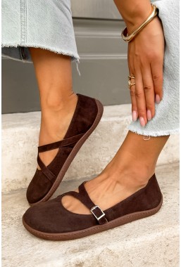 Brązowe zamszowe baleriny barefoot Adela