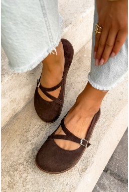 Brązowe zamszowe baleriny barefoot Adela