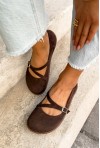 Brązowe zamszowe baleriny barefoot Adela