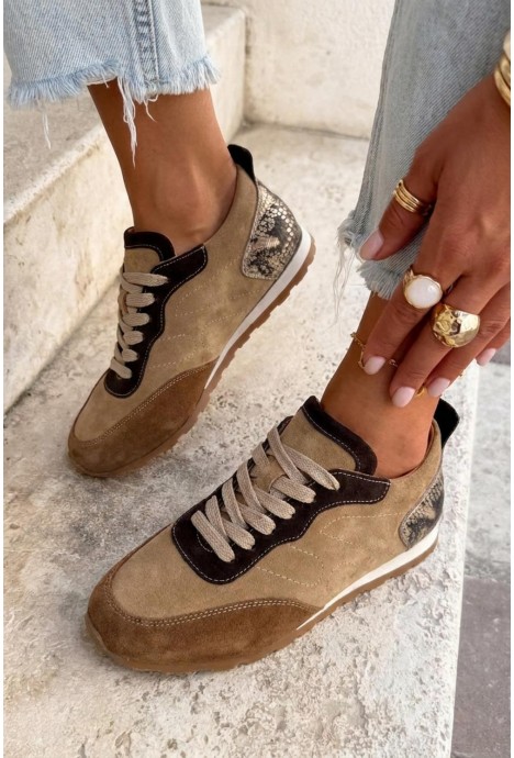 Brązowe zamszowe sneakersy Caldoria