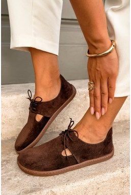 Ciemno-brązowo zamszowe baleriny barefoot Marvelle