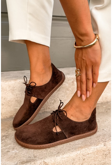 Ciemno-brązowo zamszowe baleriny barefoot Marvelle