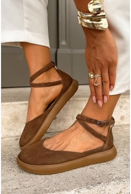 Brązowe zamszowe baleriny barefoot Lettina