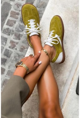 Zielone zamszowe trampki barefoot Laveria