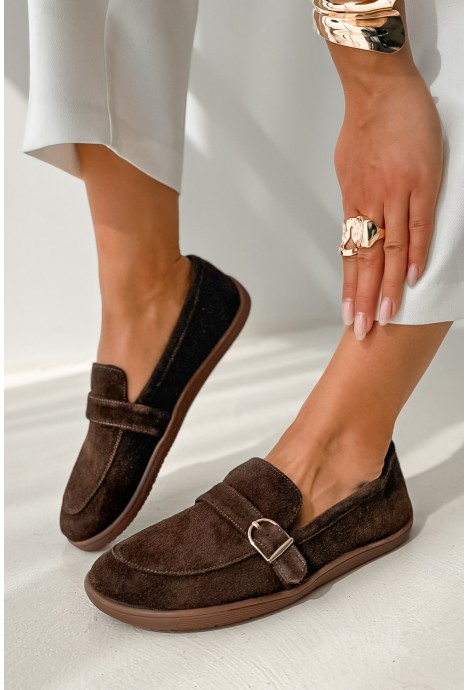 Brązowe zamszowe baleriny barefoot Lioré