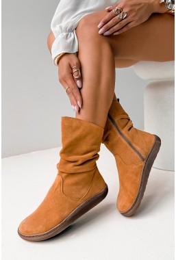 Karmelowe zamszowe botki barefoot Harleen
