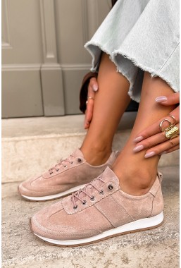 Różowe zamszowe sneakersy Lastira