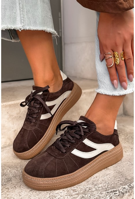 Ciemnobrązowe zamszowe sneakersy Nistra