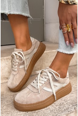 Beżowe zamszowe sneakersy Nistra