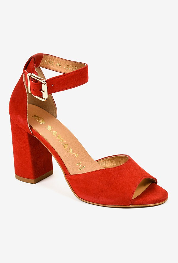 Czerwone sandały na słupku Adrianna - Saway