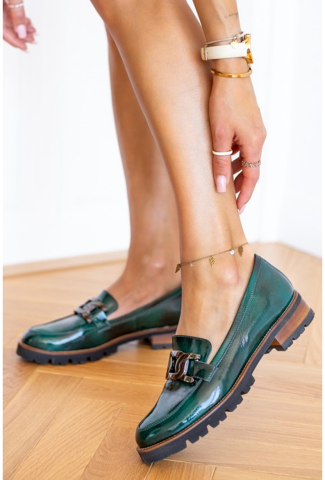 Lakierowane mokasyny Escane butelkowa zieleń