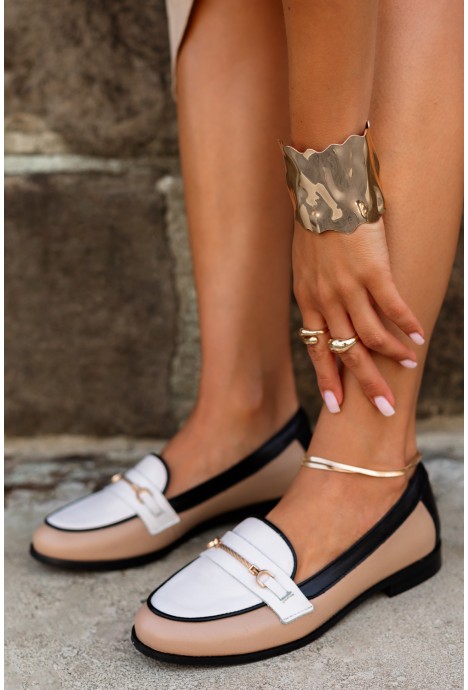 Eleganckie loafersy Maritona beż-biel